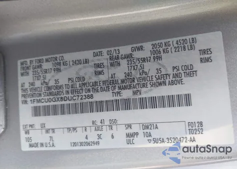 2013 Ford Escape Se из США, поврежденный, VIN 1FMCU0GX8DUC72388